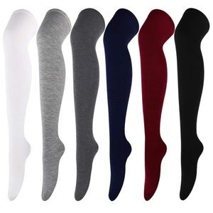 6 Pairs Thigh Socks Solid Color Over Knee Thin